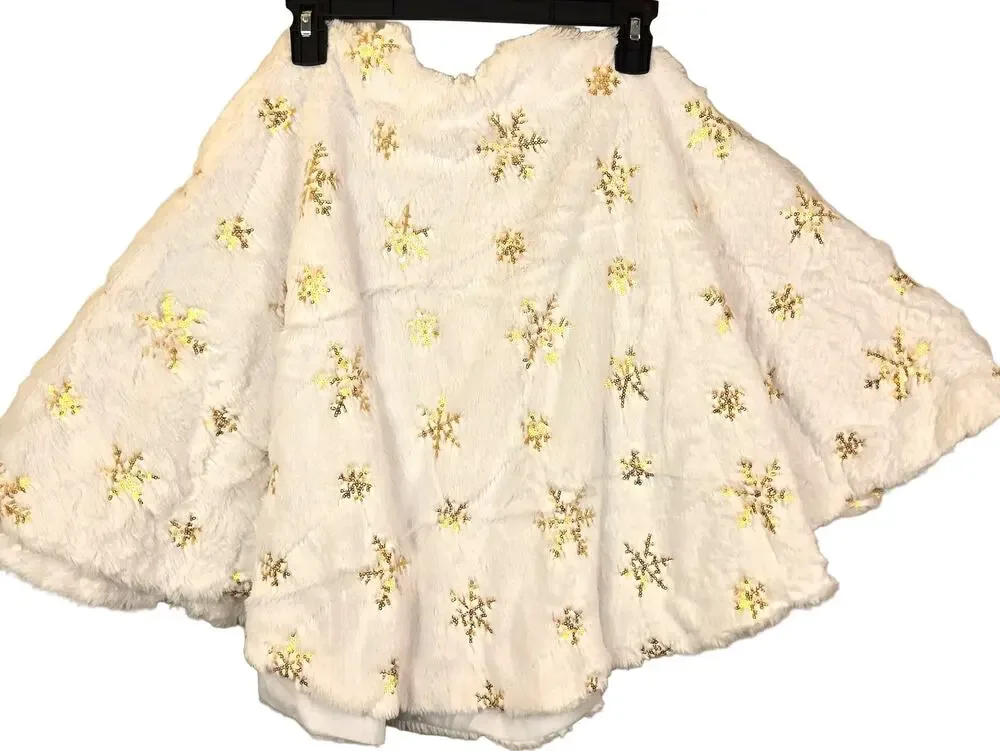 Christmas Tree Skirt White Gold Faux Fur 21